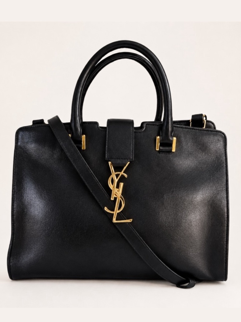 Saint Laurent YSL Baby Cabas Black Calfskin Gold HW Satchel Entrupy COA Auth